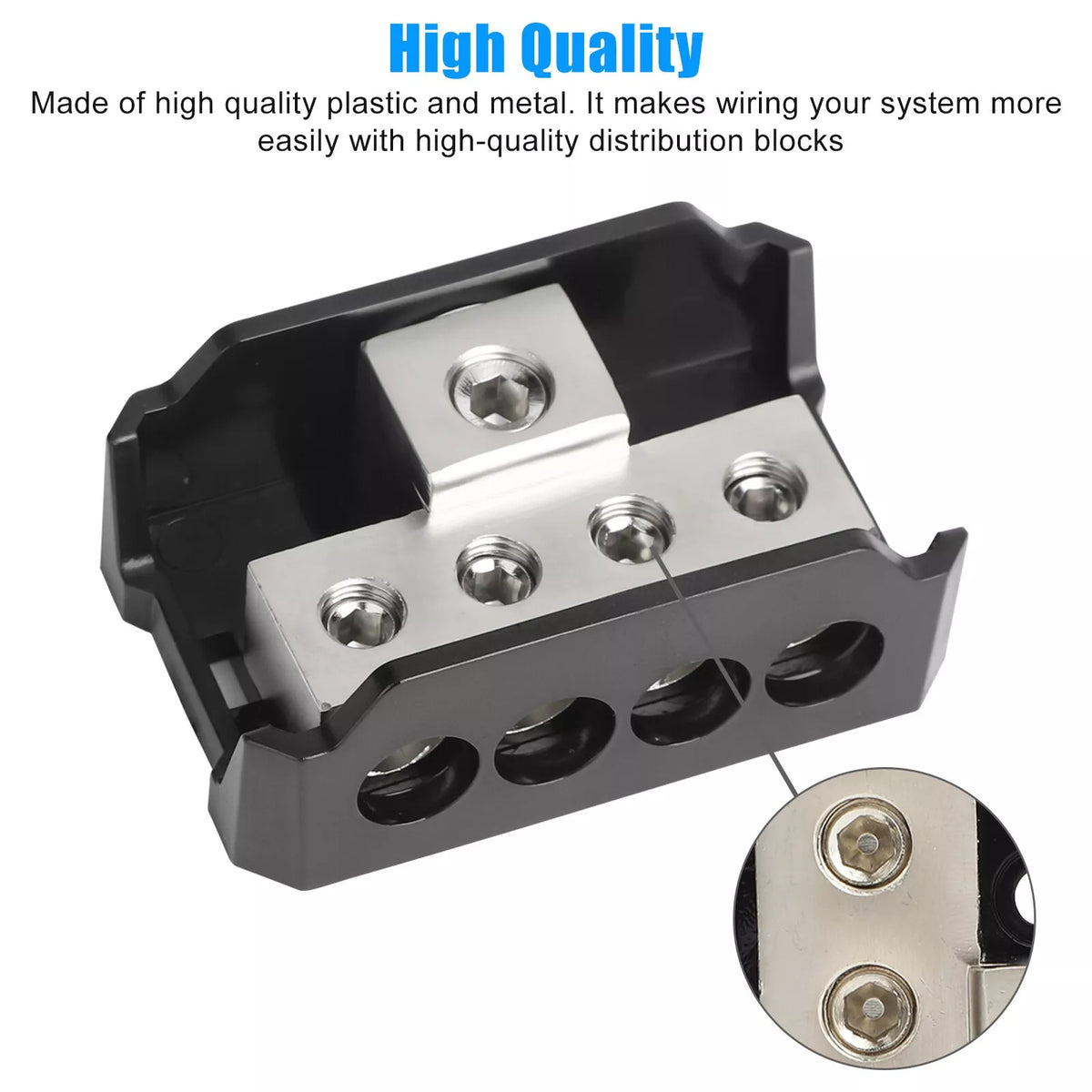 4 Way Power Distribution Block, Power Distribution Ground Distributor Connecting Block for Car Amplifier Audio Splitter 2 Pack, Without Battery