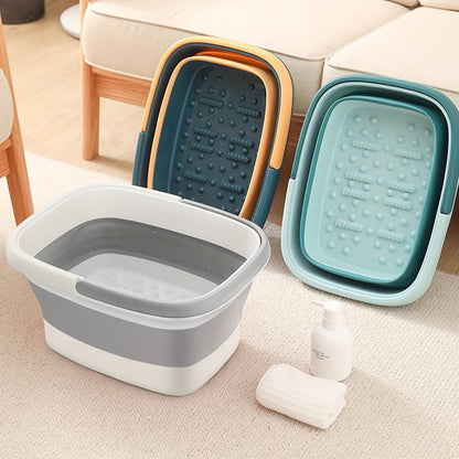 Large Collapsible Foot Soak Tub 15L 4 Gallon Foot Bath Basin Massage Acupoints Handles Foldable Multifunction Plastic Bucket Pedicure Bowl Home Spa Deep Soak Foot Relief Green