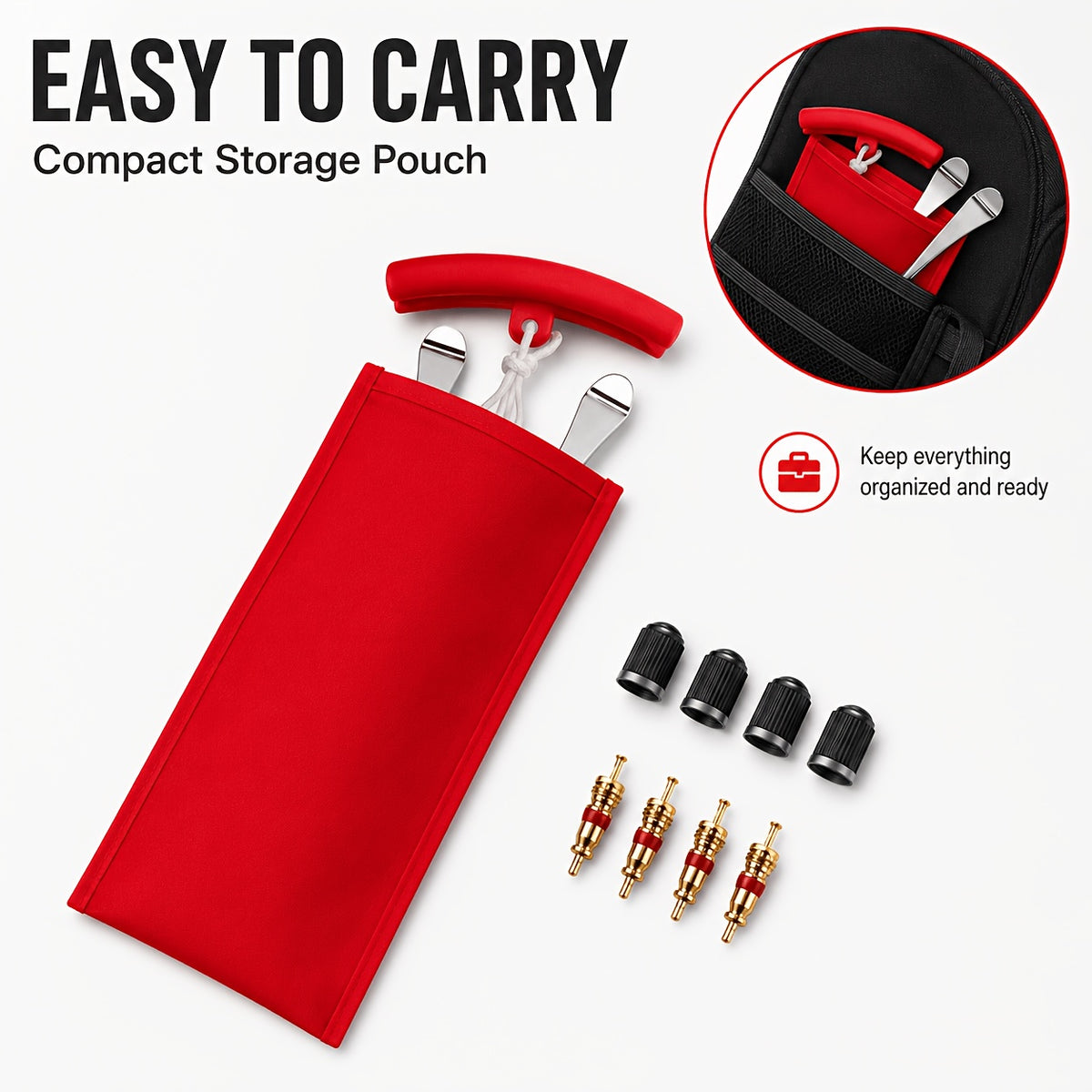 29/24/12pcs Tire Changing And Valve Service Tool Kit with Tire Lever Tools, Valve Caps, Valve Cores, 4-Way Valve Tool, And Storage Pouch for Garage Tire Maintenance And Vehicle Care