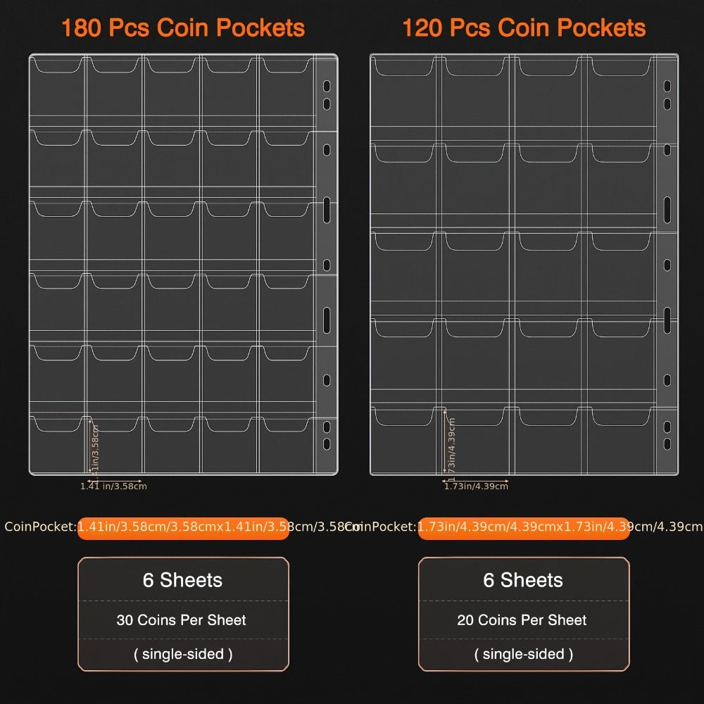 300-Pocket Coin Collection Book with Lock - Fireproof Holder, 72 Currency Sleeves, Coin Organizer Album for Pennies, Bills & Stamps | Complete Collector Supplies Set - Black