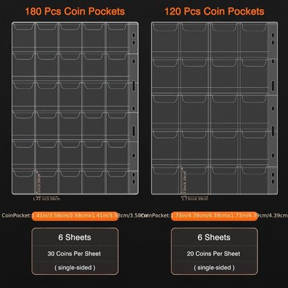 300-Pocket Coin Collection Book with Lock - Fireproof Holder, 72 Currency Sleeves, Coin Organizer Album for Pennies, Bills & Stamps | Complete Collector Supplies Set - Black