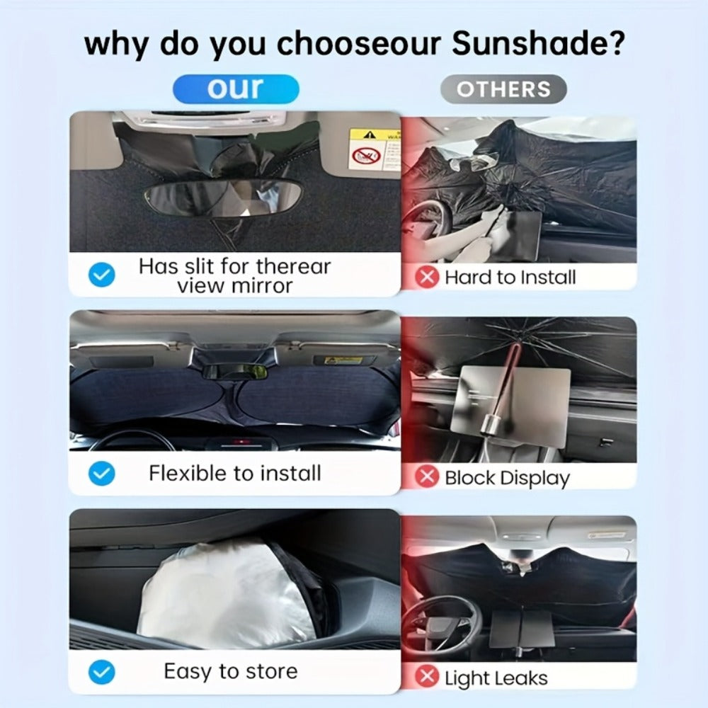 Windshield Sunshade Universal Fit Front Window Sun Shade Cover Block Sun Heat UV Rays Privacy Protection Polyester with Super Suction Cups for Cars SUVs Trucks M and L Size