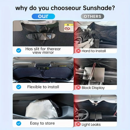 Windshield Sunshade Universal Fit Front Window Sun Shade Cover Block Sun Heat UV Rays Privacy Protection Polyester with Super Suction Cups for Cars SUVs Trucks M and L Size