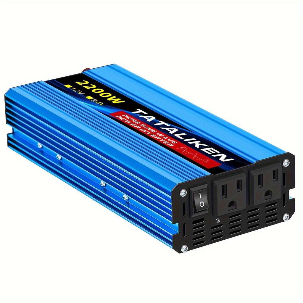 TATALIKEN 2200Watt Pure Sine Wave Inverter, 12V/24V DC to 110V AC | 2 AC Output Outlets, Suitable for RVs, Trucks, Off-grid Systems, Homes And Vehicles, Truck Power Supplies, Electronic Accessories, Batteries Not Included.
