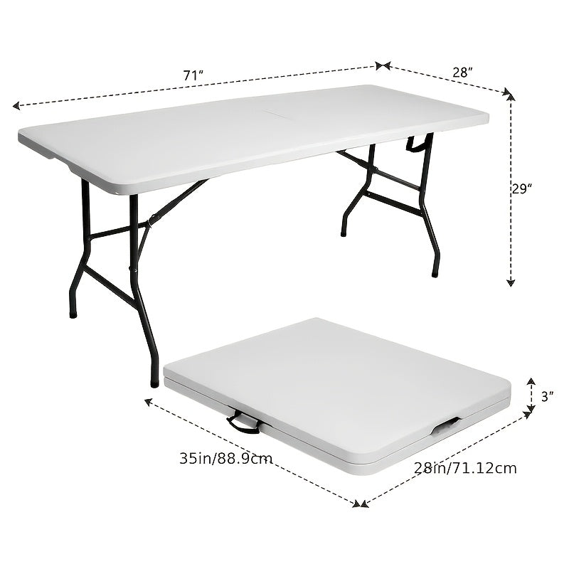 Folding Picnic Table Portable Plastic Camping Table Indoor Outdoor with Carrying Handle Lock 4FT 6FT Lightweight Fold Up Dining Table for Camping Backyard BBQ Party Beach White