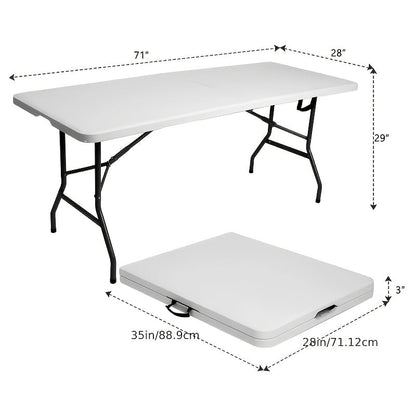 Folding Picnic Table Portable Plastic Camping Table Indoor Outdoor with Carrying Handle Lock 4FT 6FT Lightweight Fold Up Dining Table for Camping Backyard BBQ Party Beach White