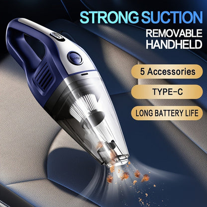 Handheld Cordless Vacuum Cleaner with Powerful Suction – Portable USB Rechargeable Mini Vacuum with Multiple Accessories for Car, Home, Office & Tight Spaces
