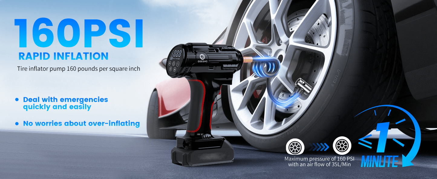 Portable Air Pump Inflator 160PSI – Auto Shut-Off, 35L/min, Dual Power (Battery/12V Car), Digital Gauge, 3-Mode LED Light for Car Tires, Bikes, Balls & Air Mattresses