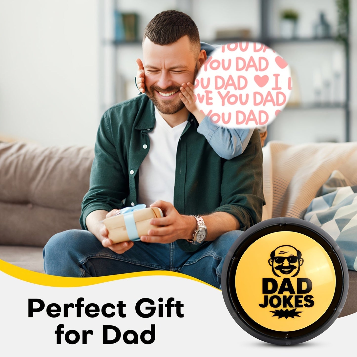 Dad Joke Button Funny Gag Gift for Men – Push Button for Hilarious Jokes, Perfect Father's Day Gift, White Elephant, Christmas Stocking Stuffer & Birthday Gift from Daughter for Ages 14+
