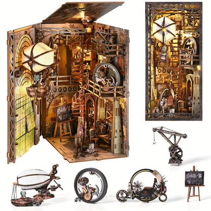 Book Nook Kit DIY Wooden 3D Puzzle Corner Alley Bookshelf Insert Miniature Street Scene Home Decor Handmade Gift for Adults Teens Halloween Christmas Birthday