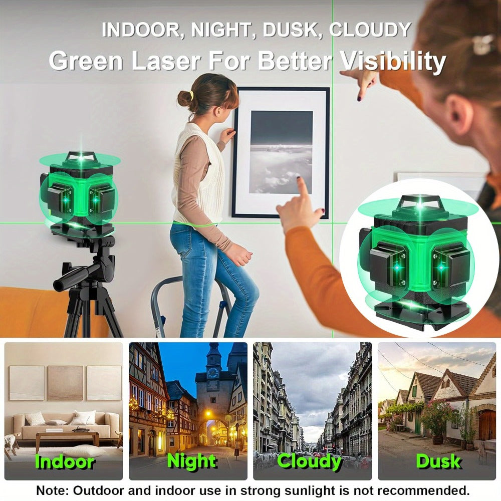 16-Line 4D Laser Level 360° Self-Leveling Cross Line Laser with Rechargeable Battery – Professional Rotary Laser for Construction, Tiling, Framing & Interior Alignment