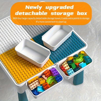 Kids Building Block Table & Chair Set with Storage Boxes – 16.5" x 12.6" All-in-One ABS Brick Play Activity Station for Toddlers Boys & Girls, Best Birthday Christmas Holiday Gift Ages 3+