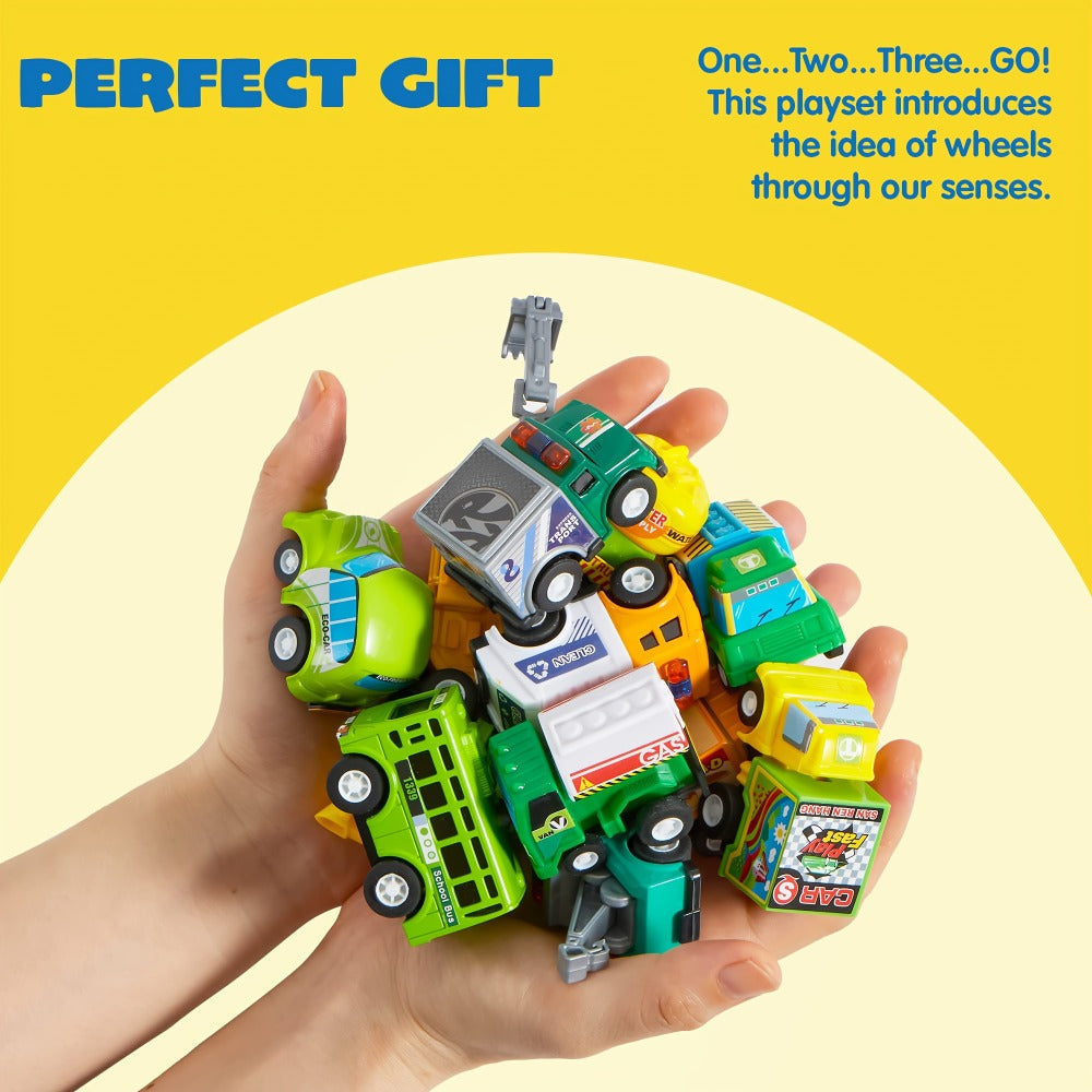 25PCS Pull Back Cars & Trucks Toy Vehicle Set for Kids – Fire Truck, Police Car, School Bus & More, Party Favors, Easter Basket Stuffers, Birthday Christmas Gift for Boys & Girls