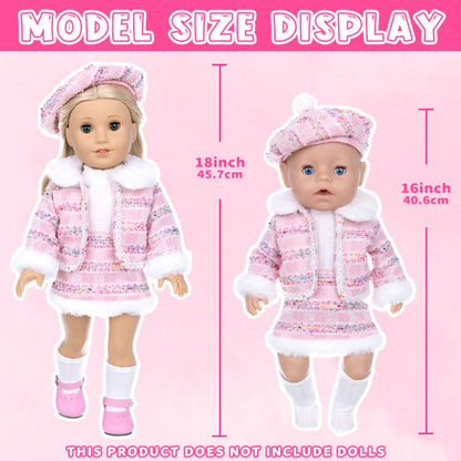 18 Inch Doll Knitted Clothes Outfit Set with Hat Jacket Skirt Shoes Socks Sunglasses Lipstick – Complete Baby Doll Accessories for 16-18 Inch Dolls Playing House Gift for Girls Birthday Christmas