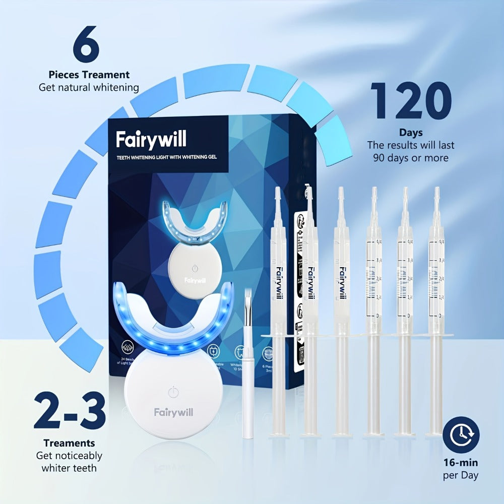 Carbamide Peroxide Teeth Whitening Kit with LED Accelerator Light — 6 Gel Tubes 3ml Each, Whitening Tray & Storage Case, Fast Gentle Formula Safe for Sensitive Teeth at Home