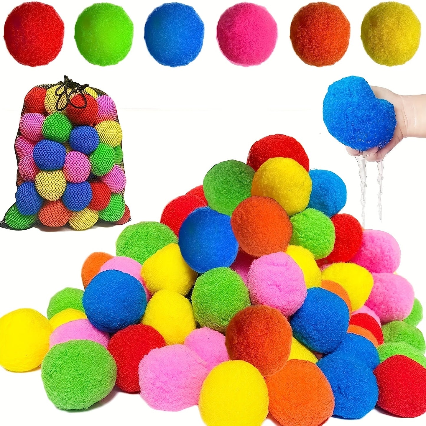 Reusable Water Balloons 36 Pack with Sponge Balls – No-Tie Refillable Water Bomb Set for Pool Party, Backyard Summer Fun & Kids Outdoor Games, Includes Storage Mesh Bag, Great Summer Gift for Children