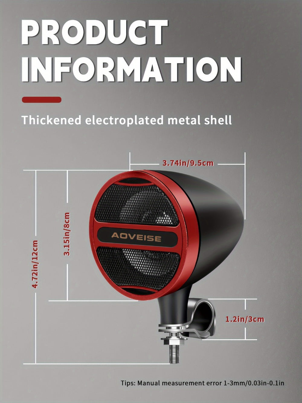 Motorcycle Bluetooth Stereo Speaker System with Built-In Amplifier – 3" Handlebar Mount Speakers, MP3 & USB, 12V, 20W×2 for ATV, Dirt Bike & Cruiser, Waterproof Radio Antenna, Black / Silver