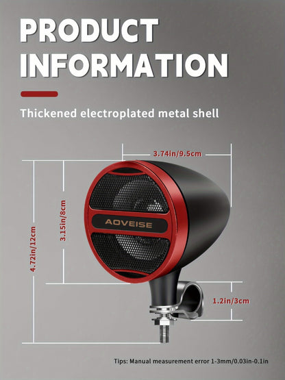 Motorcycle Bluetooth Stereo Speaker System with Built-In Amplifier – 3" Handlebar Mount Speakers, MP3 & USB, 12V, 20W×2 for ATV, Dirt Bike & Cruiser, Waterproof Radio Antenna, Black / Silver
