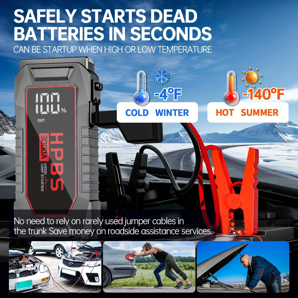 Jump Starter 5000A 24000mAh Portable Car Battery Booster Pack – 12V Emergency Start for Gas & Diesel Engines, Motorcycle, SUV, Truck with Power Bank & LED Flashlight