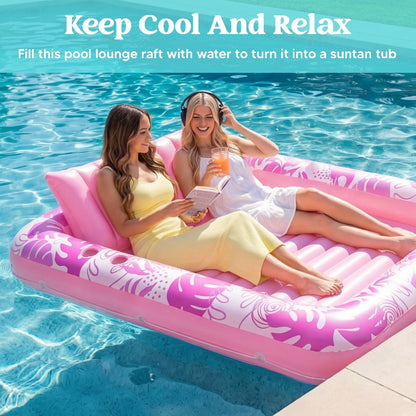 Hot Pink Inflatable Suntan Pool Float Lounger – 4-in-1 Tanning Raft with Built-In Pillow, Sunbathing Bed & Ball Pit | Large 1-Person or XL 2-Person Adult Pool Floatie for Pool Lake Beach