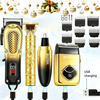 Multi-Piece Hair Clipper Kit for Men – USB Rechargeable Cordless Electric Trimmer Set, 2-Piece & 4-Piece Home Travel Barber Tool, Black Blue Gold Grooming Gift