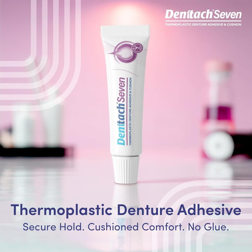 Thermoplastic Denture Cushion Adhesive & Soft Reliner — 7-Day Secure Hold, Zinc-Free No-Glue Formula, Upper & Lower Denture Comfort Fit for Seniors & Sensitive Gums, 7-Pack Daily Denture Care