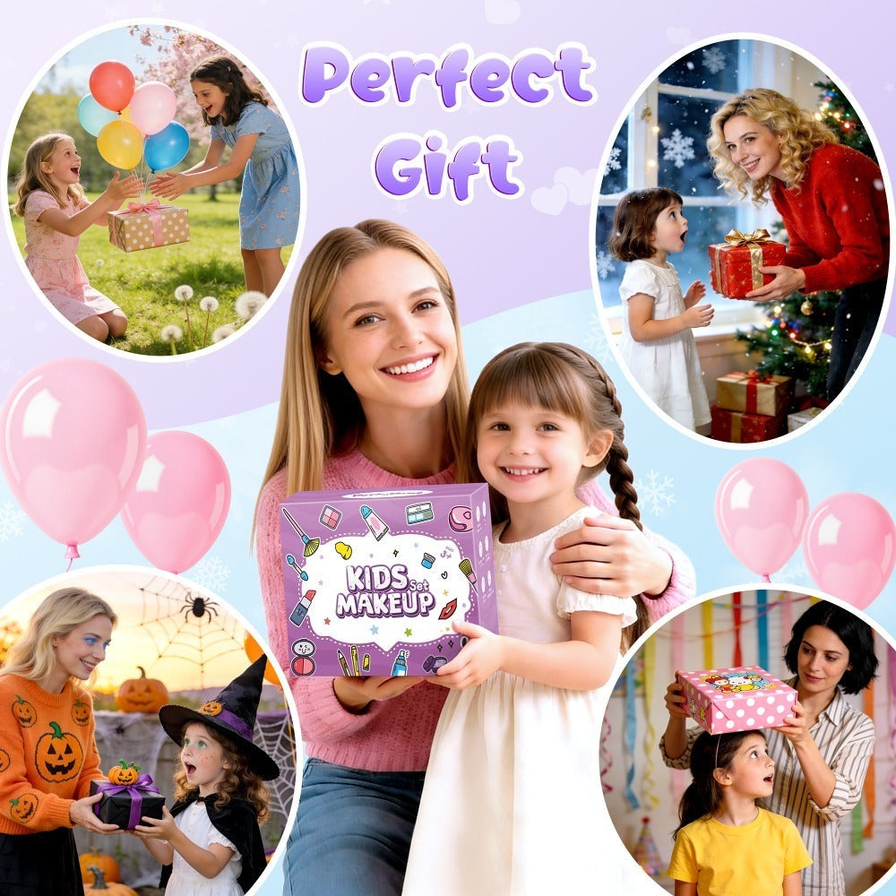 Kids Makeup Set for Girls – 2-in-1 Princess Makeup & Nail Art Kit, Washable Non-Toxic Pretend Play Cosmetics with Nail Polish, Eyeshadow, Lipstick & Accessories, Birthday Gift for Girls Ages 3+