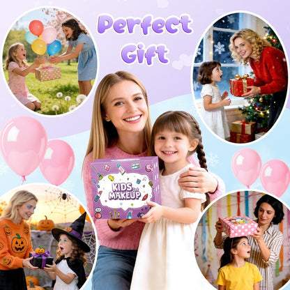 Kids Makeup Set for Girls – 2-in-1 Princess Makeup & Nail Art Kit, Washable Non-Toxic Pretend Play Cosmetics with Nail Polish, Eyeshadow, Lipstick & Accessories, Birthday Gift for Girls Ages 3+