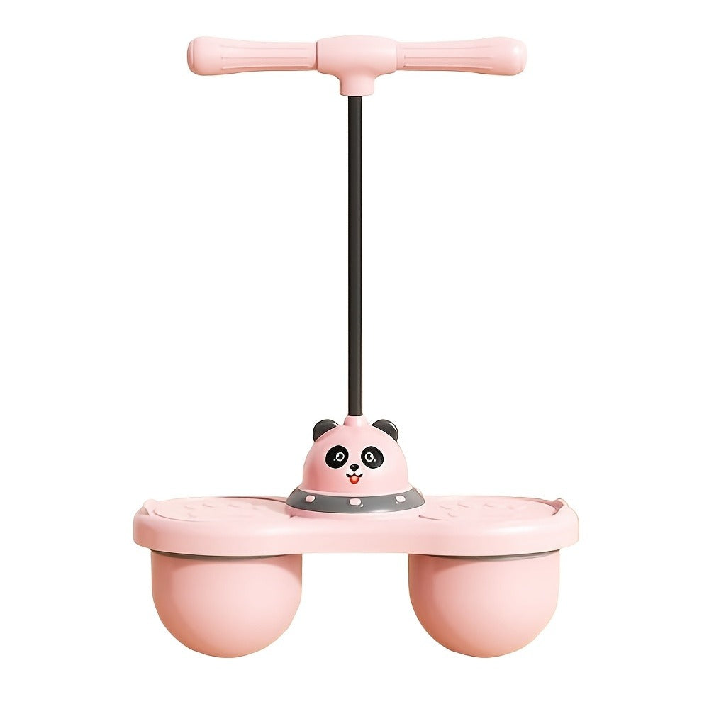 Kids Cartoon Panda Jumping Ball with Handle – Double Bouncy Ball Balance Training Toy, 24.6" Size, Durable TPR+PP, Includes Gas Cylinder & Needle | Pink & Green | Outdoor Fun Gift
