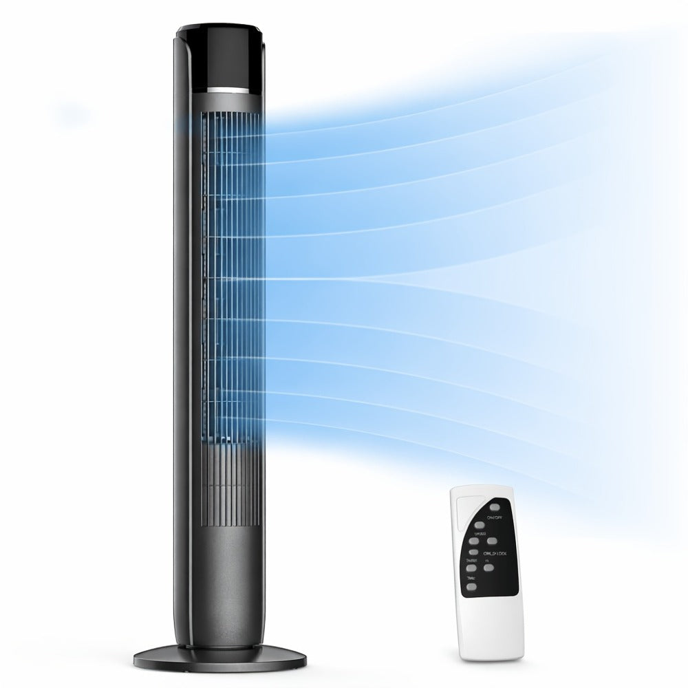 Bladeless Tower Fan 36 Inch | Remote Control, 5-Speed Settings & 4 Operating Modes, Whisper-Quiet 28dB, 12-Hour Timer, Oscillating Standing Fan for Home, Bedroom & Office – Titanium Gray & Black