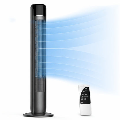 Bladeless Tower Fan 36 Inch | Remote Control, 5-Speed Settings & 4 Operating Modes, Whisper-Quiet 28dB, 12-Hour Timer, Oscillating Standing Fan for Home, Bedroom & Office – Titanium Gray & Black