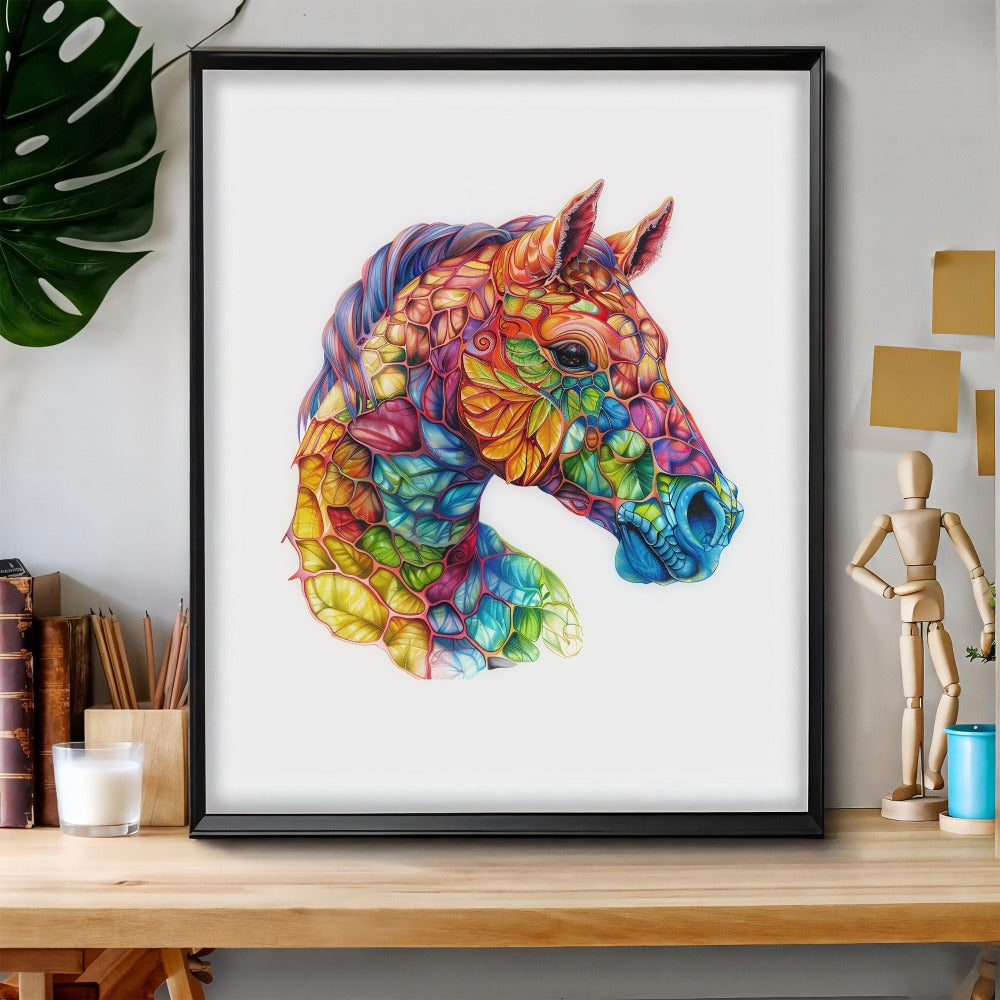 Wooden Jigsaw Puzzle Horse Design for Adults – Artistic Irregular Shaped Pieces in 3 Sizes S M L, Challenging Brain Teaser Puzzle for Families, Birthday Halloween Christmas Thanksgiving Gift, Premium Wood