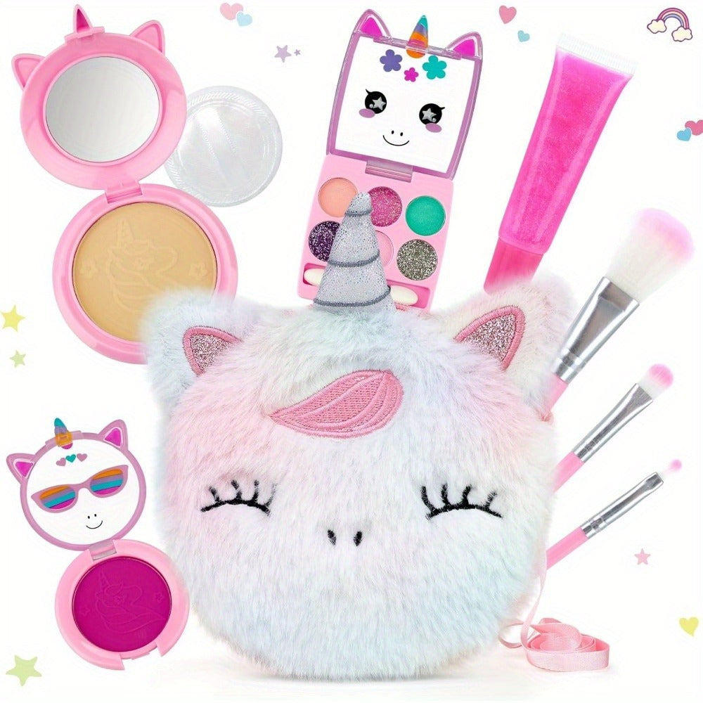 Kids Pretend Makeup Set for Girls Ages 3-12 – Non-Toxic Washable Princess Cosmetics with Crossbody Coin Purse, Dress Up Role Play Toy, Birthday Christmas Gift for Girls