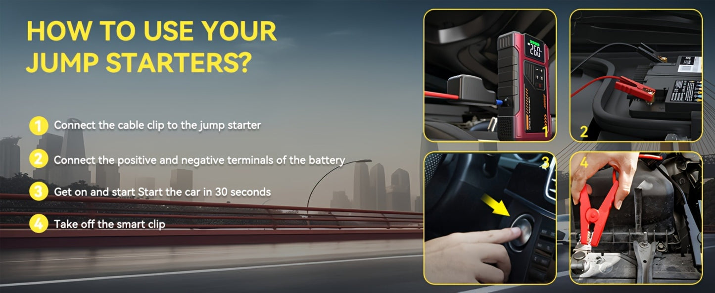 4000A Jump Starter with Air Compressor 150PSI – 12V Battery Pack for 8.0L Gas & 6.5L Diesel, USB & USB-C, LED Light, Car Emergency Kit
