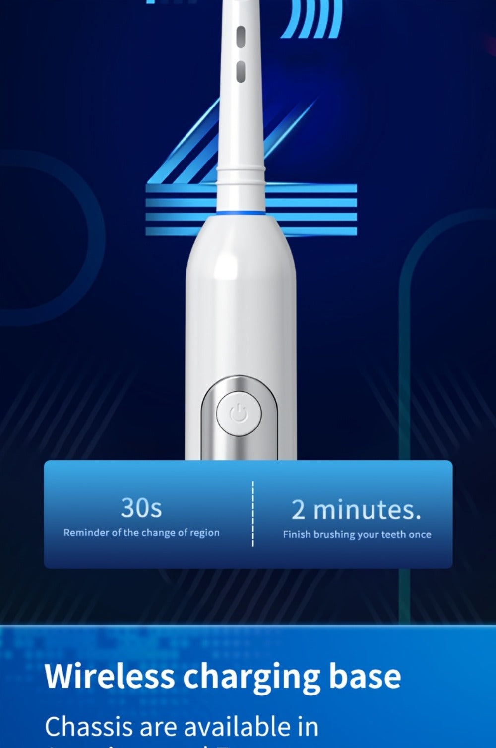 Rotating Electric Toothbrush with 8 Replacement Heads – Wireless Induction Charging, 3 Cleaning Modes, IPX7 Waterproof, Oral Care Gift for Family, Friends & Parents – Blue, Purple, Black