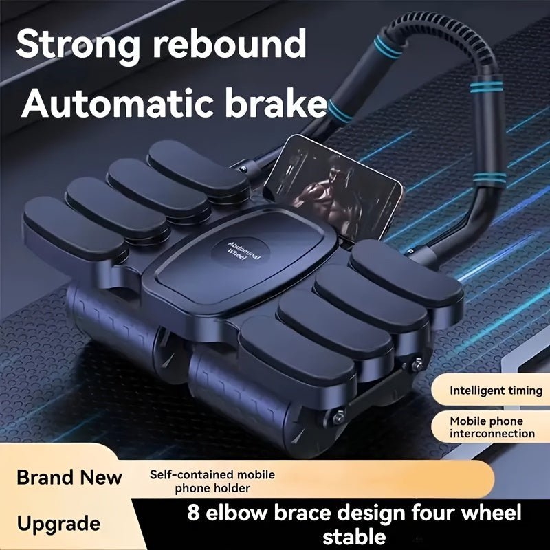Ab Wheel Roller Automatic Rebound 8-Elbow Design, Core & Full Body Workout Abdominal Wheel with Phone Holder, Durable PP Material Home Gym Exercise for Waist, Abdomen, Arms & Legs, Gift for Men & Women