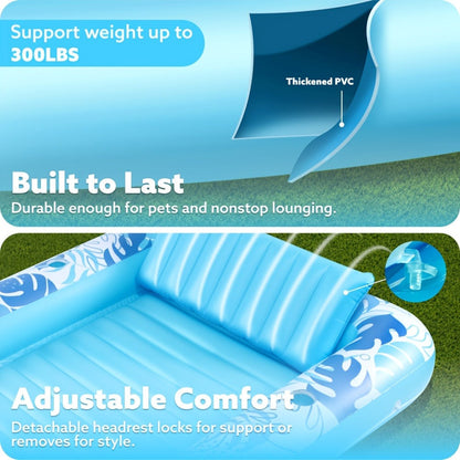 Inflatable Tanning Pool Float 4-in-1 Suntan Tub Raft for Adults – Large 70"x46" Sunbathing Lounger with Pillow, Ball Pit & Pool Party Lounge, Blue Floating Relaxation Bed