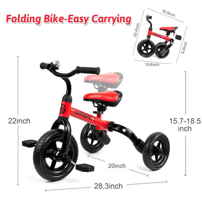 3-in-1 Foldable Toddler Tricycle Balance Bike with Detachable Pedals Training Wheels for Boys Girls Ages 2-5 Indoor Outdoor Ride On Toy Birthday Christmas Gift Blue Pink