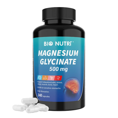 Magnesium Glycinate 500mg Chelated Capsules – Deep Sleep, Stress Relief & Muscle Relaxation Supplement for Women & Men, High Absorption, 240 Capsules 120-Day Supply