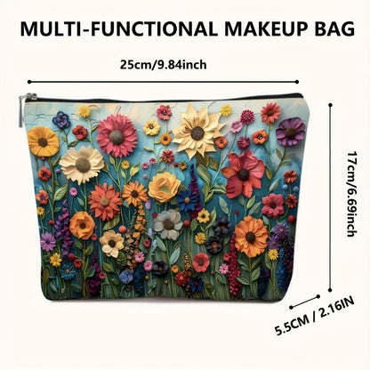 Daisy Floral Makeup Bag 4-Pack Set Foldable Zipper Travel Cosmetic Pouch Durable Toiletry Organizer Gift for Women Girls Sisters Girlfriends Birthday Christmas Holiday