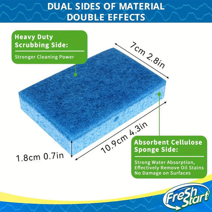 Non-Scratch Cellulose Sponge Dual-Sided with Tough Scouring Pad – Dishwashing Sponges for Kitchen, Dishes & Bathroom, Absorbent & Durable, Green or Blue, 9/12/18/27 Pack Value Sets