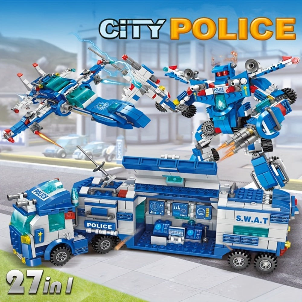 City Police Building Blocks Set 700 Pieces – Patrol Car Truck with Action Figures, Brick Toy for Boys Role Play STEM, Birthday Christmas Halloween Thanksgiving Gift Ages 6 7 8 9 10