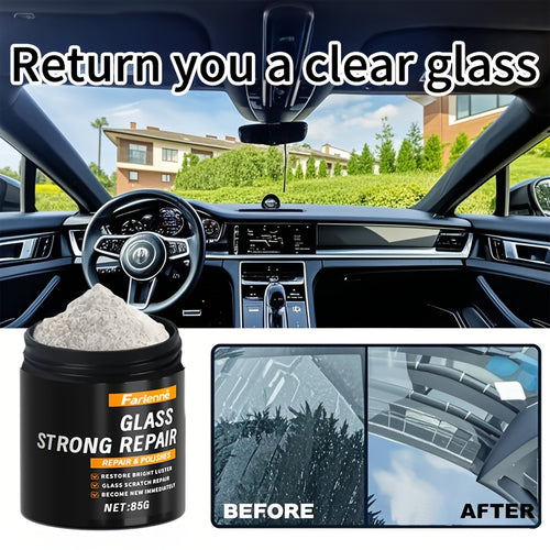 Glass Polishing Powder - Nano Windshield Scratch Repair & Clarity Restoration, Safe for All Glass Types, Car Windshield Detailing, Includes Sponge (85g)