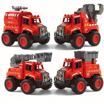 4-Piece Construction Truck Set for Kids – Excavator Dump Truck Crane Cement Mixer Sandbox STEM Engineering Vehicle Playset, Toddler Boy Girl Birthday Gift Ages 3+