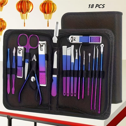 Manicure Set 9 18 30 60pcs Professional Nail Clipper Pedicure Kit Portable Travel Grooming Tools — Cuticle Trimmer Nail File Nail Care Gift Set for Women Girls, Gradient Pink Black Green