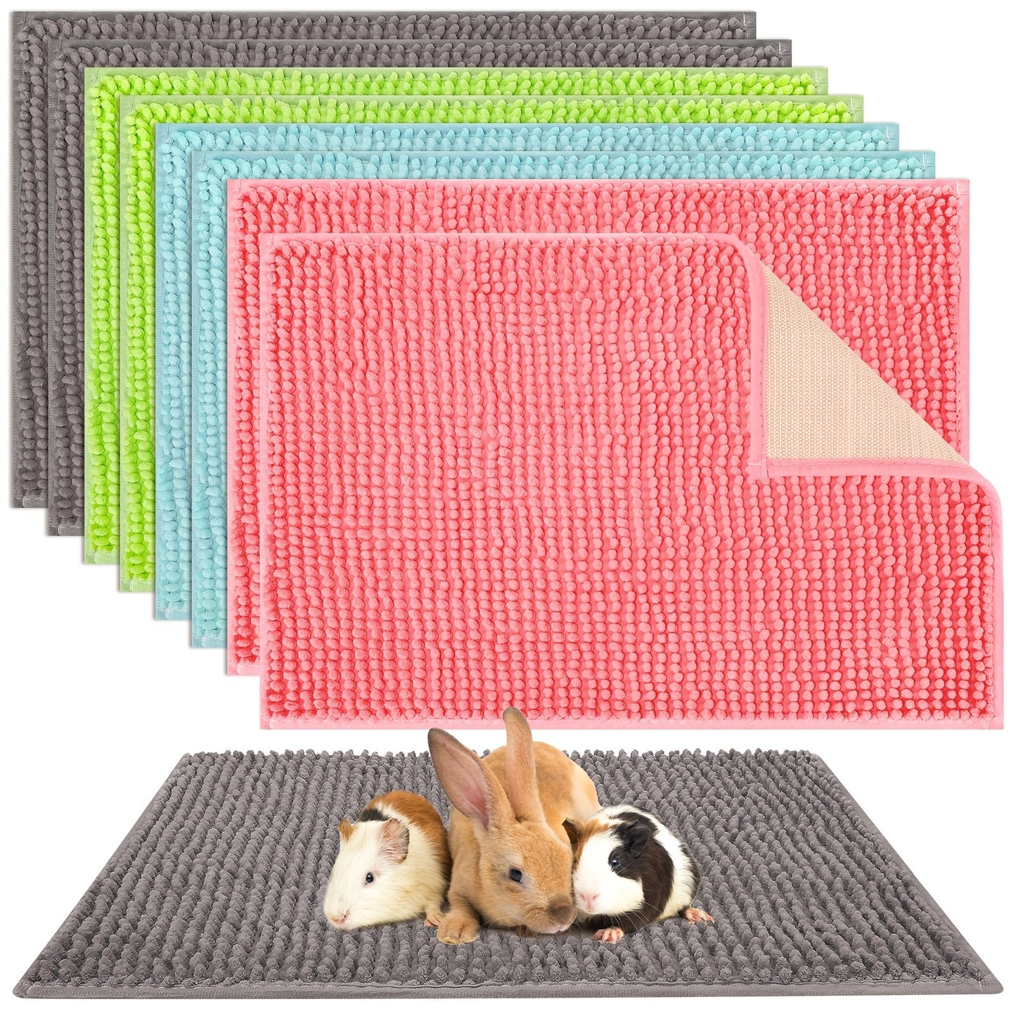 Guinea Pig Cage Liner 8 Pack Reusable Washable Bedding Mat 16x12 Inch, Absorbent Small Animal Cage Pad for Guinea Pig Rabbit Hamster, Training Pad Sleeping Mat in Gray Green Pink Blue