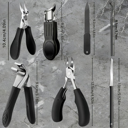 Ingrown Toenail Clipper Kit 7 Piece Professional Pedicure Set with Curved Blade Angled Head Nail File Cuticle Nipper Dead Skin Remover for Thick Toenails Men Women Elderly