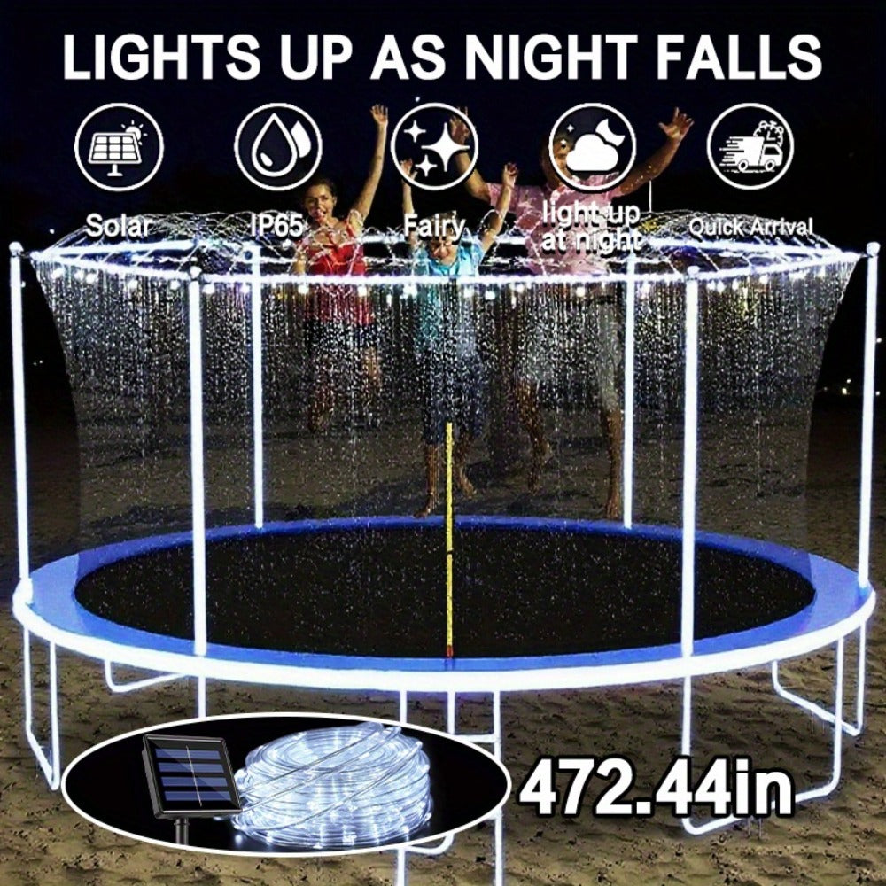 Solar LED Trampoline Lights 50 100 LEDs Colorful Rope Lights 8 Modes IP65 Waterproof Fits 8-16 Ft Trampolines Outdoor Safety Glow Night Light Kids Adults Multicolor White Blue