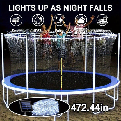 Solar LED Trampoline Lights 50 100 LEDs Colorful Rope Lights 8 Modes IP65 Waterproof Fits 8-16 Ft Trampolines Outdoor Safety Glow Night Light Kids Adults Multicolor White Blue