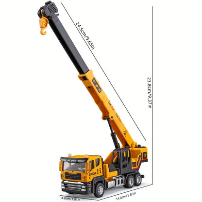 Die-Cast Construction Vehicle Toy Set – Mini Alloy Excavator, Dump Truck, Cement Mixer & Crane Trucks for Toddlers Boys Ages 3+, No Battery Needed, Birthday Christmas Gift